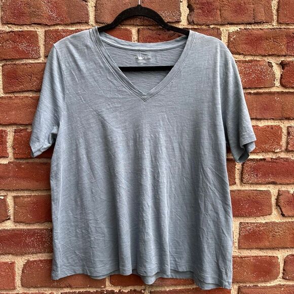 Eileen Fisher Women's $68 Organic Cotton Slub V-Neck Tee blue small - Picture 1 of 6